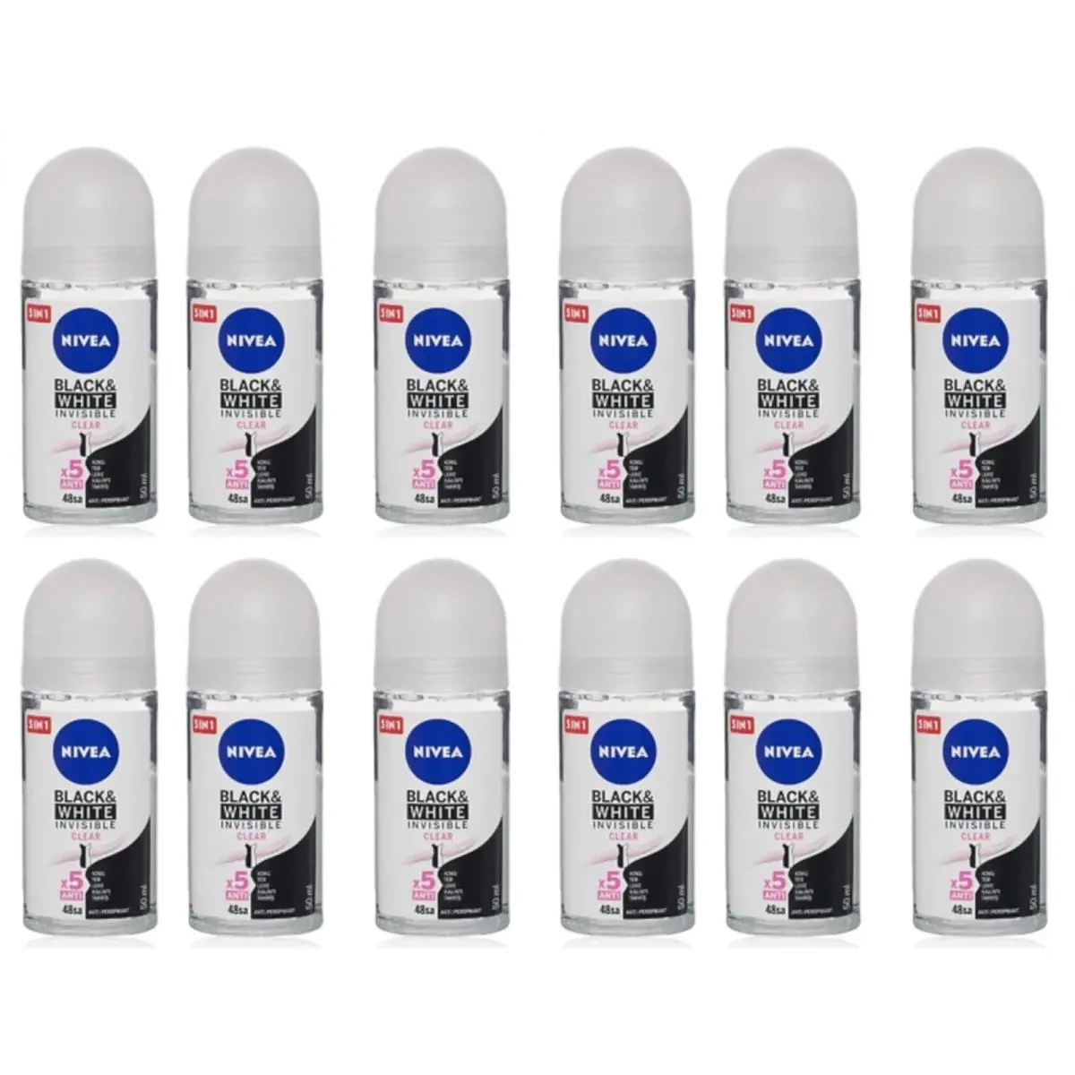 12  Roll On Deodorant 72 H Women Black White Invisible Fresh Clear 50ml by Nivea
