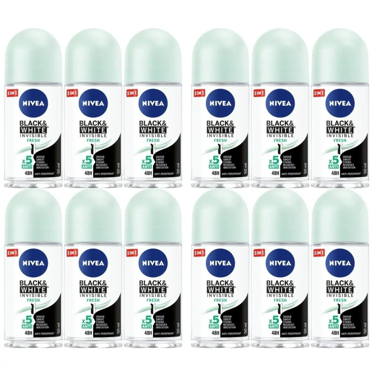 Nivea Deodorant For Women Black White Invisible Fresh Roll On-50 ml Pack Of 12