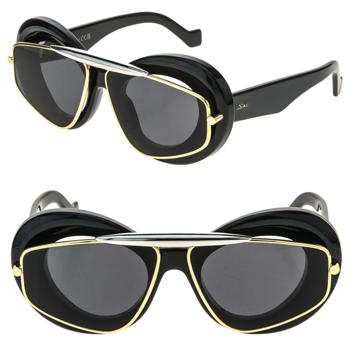 Loewe LW40120I 40120 Double Frame Metal Black Inflated Fashion Sunglasses 01A