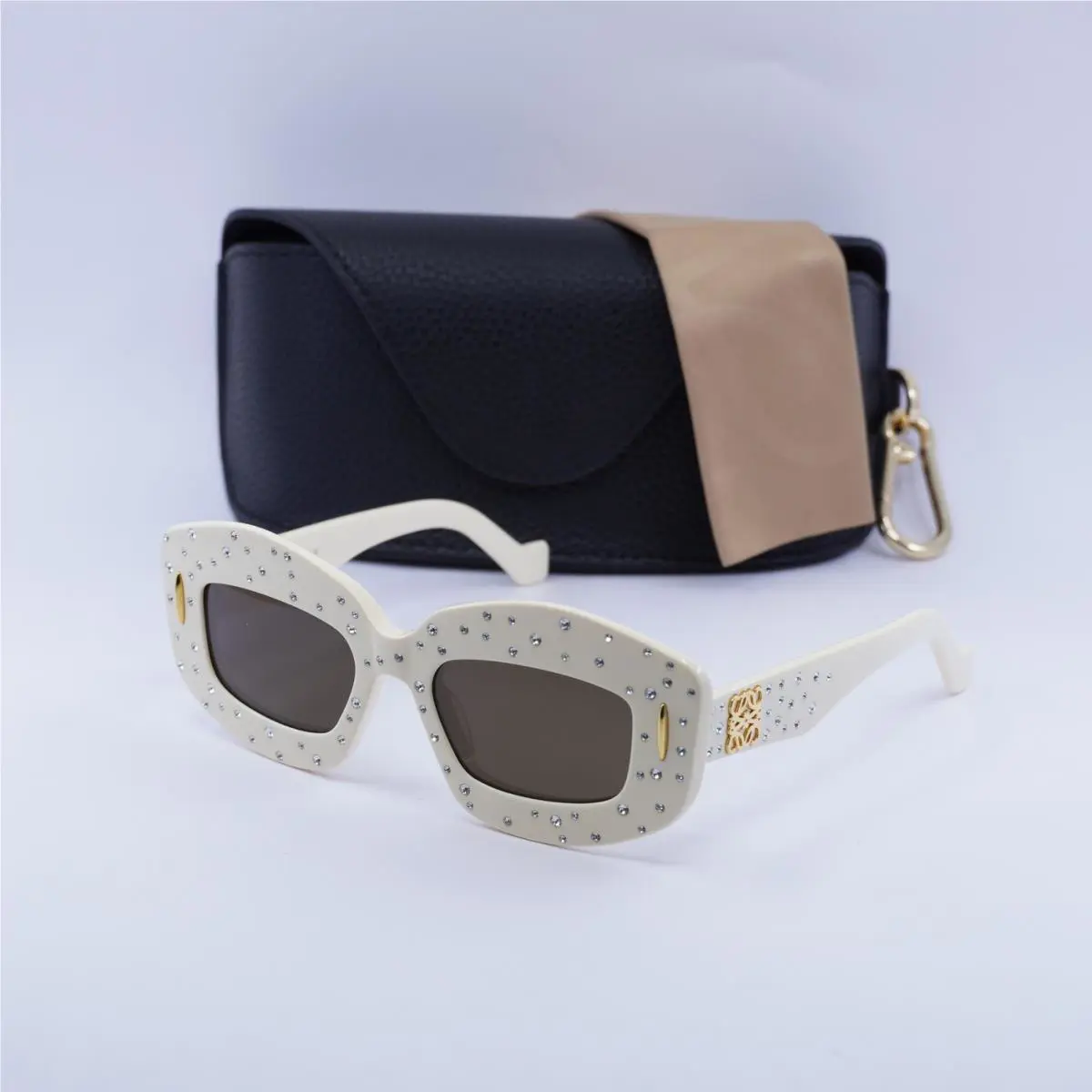 Loewe LW4114IS 25E Ivory with Crystal Studs/brown 49-19-140 Sunglasses