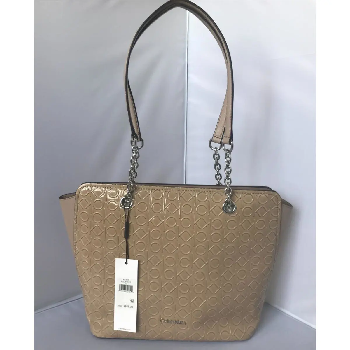 Calvin Klein Hailey Signature Logo Medium Tote Shoulder Bag -beige