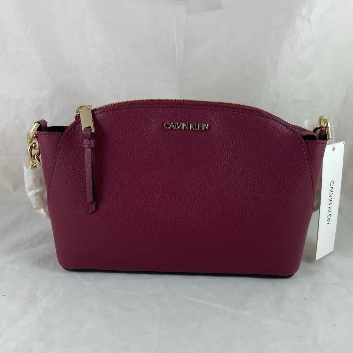 Calvin Klein Hailey Micro Pebble Handbag Maroon Gold Tone Hardware H1DZRRU2
