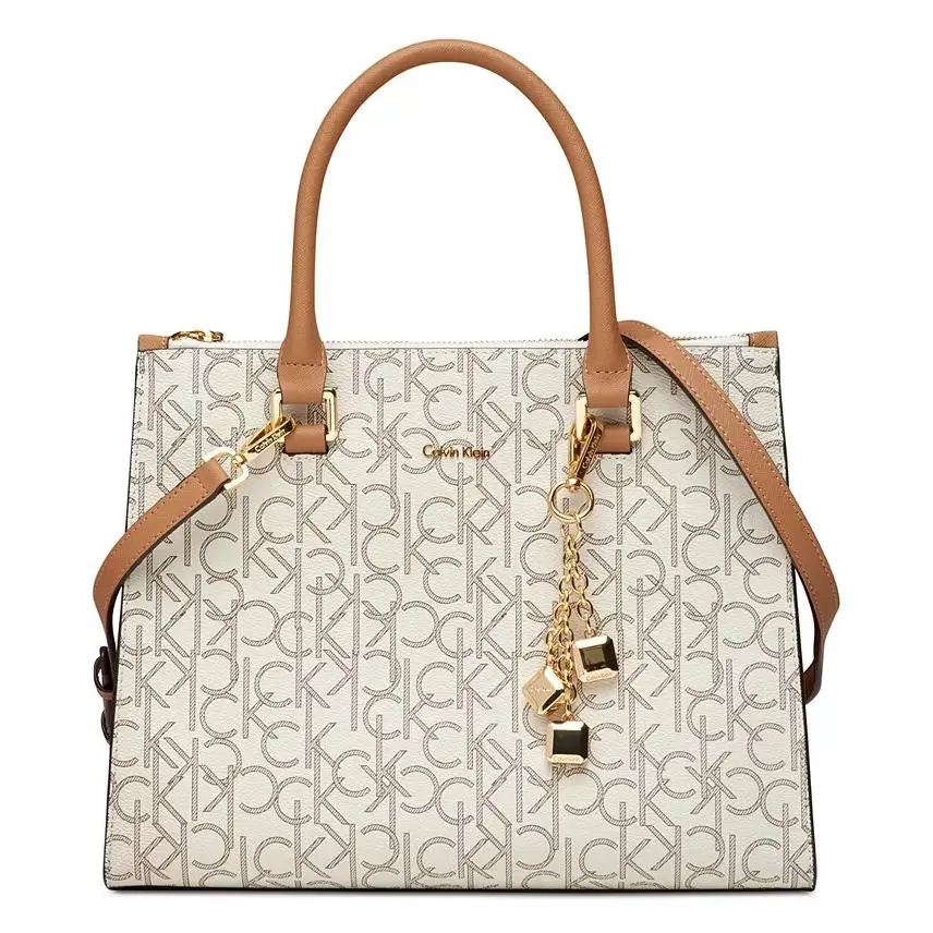 Calvin Klein X1112 Womens Monogram Satchel Almond/khaki Satchel Handbag