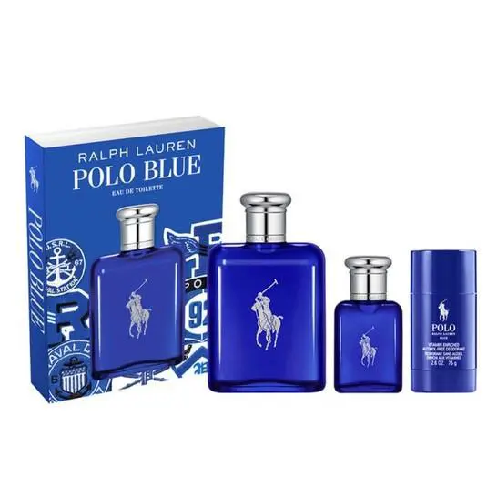 3pc Set of Polo Blue By Ralph Lauren 4.2oz 1.36oz Edt Spray Deodorant Stick