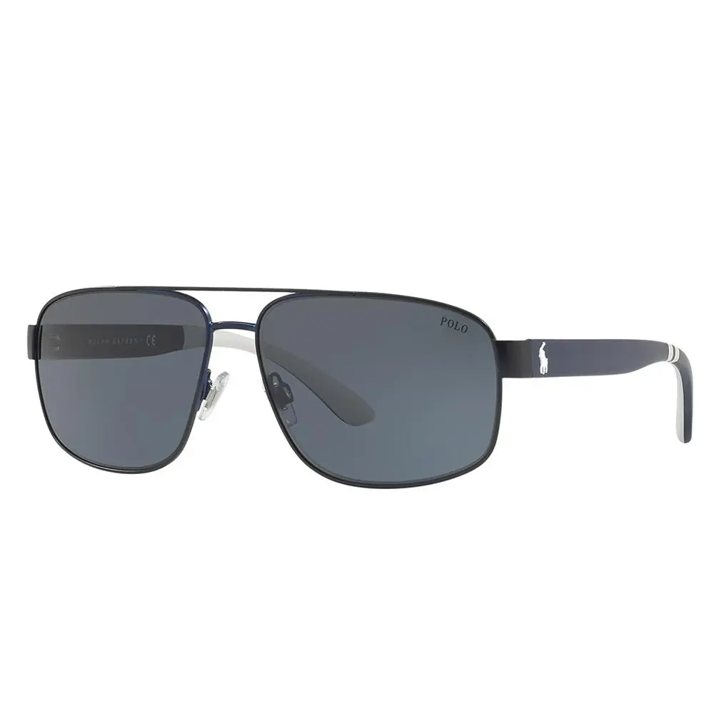 Polo  PH 3112 930387 Matte Blue Navy Metal Sunglasses Grey Lens by Ralph Lauren