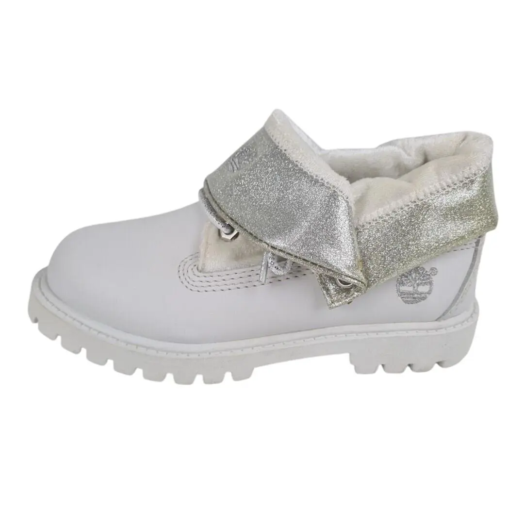 Timberland Little Girl`s 29882 Roll Top Classic Boots Casual White Silver SZ 11