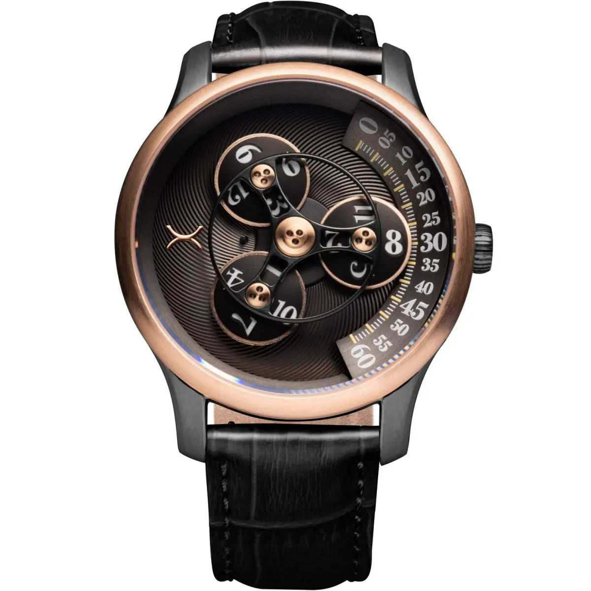 Triptych Automatic Wandering Hour Gunmetal Rose Gold Watch by Xeric