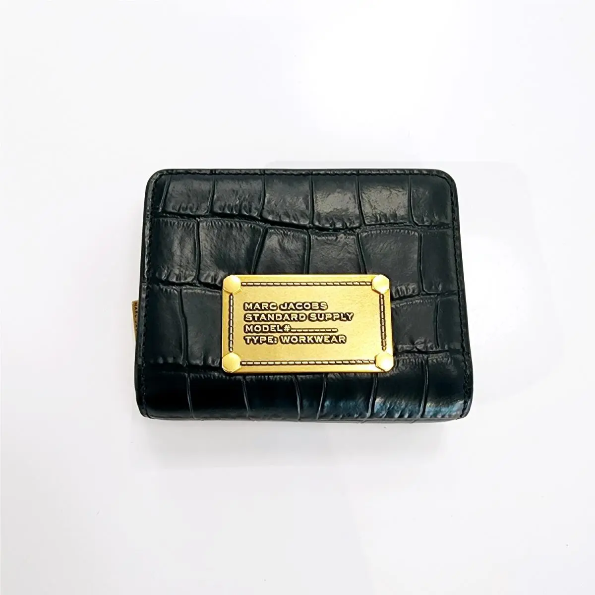 Latest  Logo Plaque Compact Wallet Pebbled Leather Croc Embossed Croc Black by Marc Jacobs