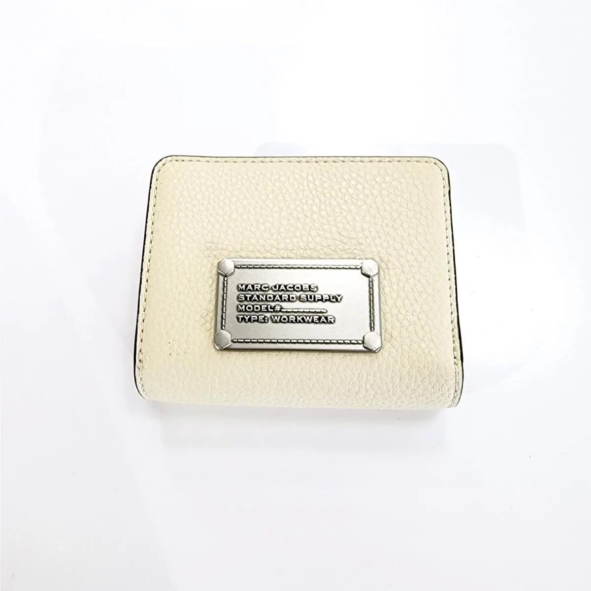 Latest  Logo Plaque Compact Wallet Pebbled Leather Croc Embossed Marshmallow by Marc Jacobs