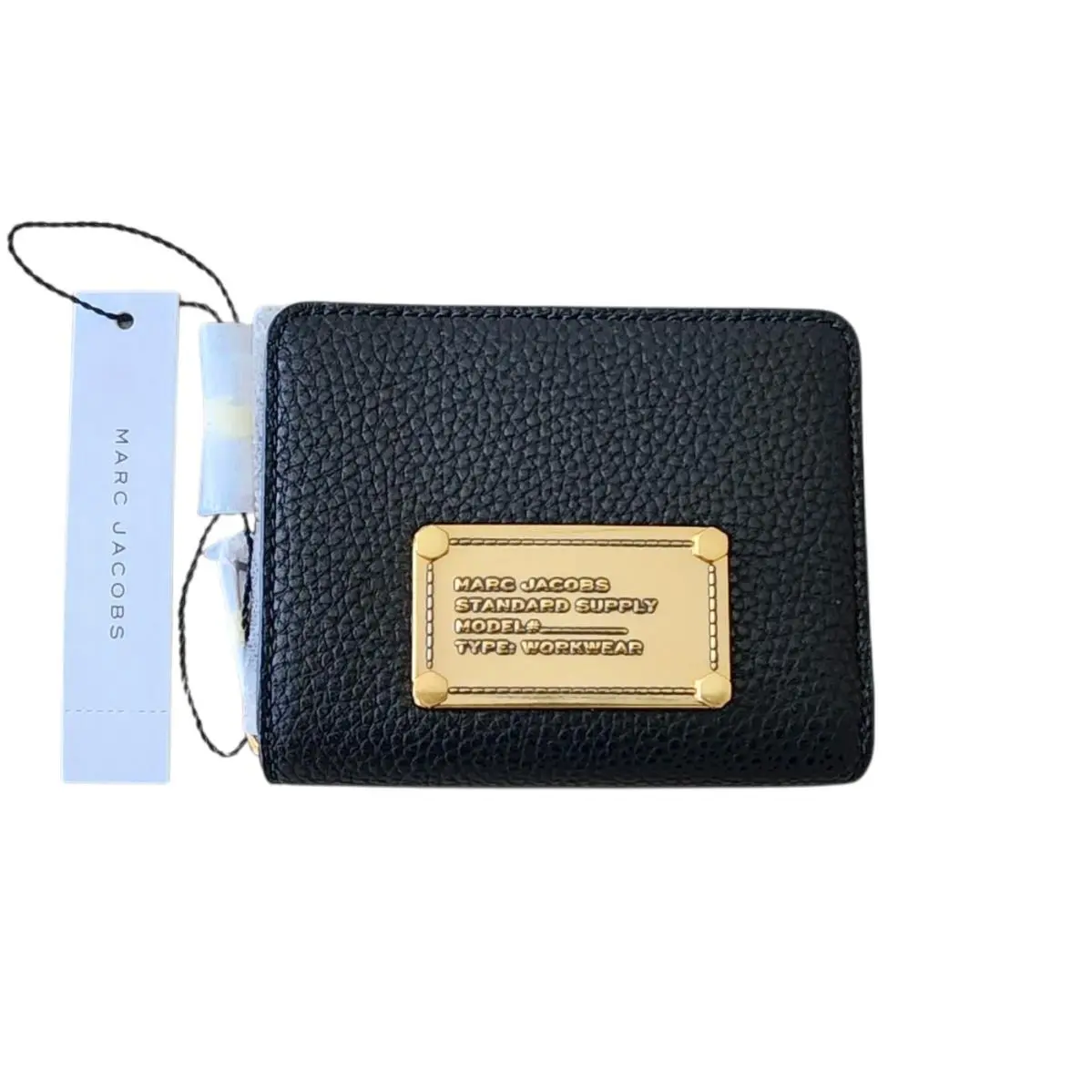 Latest  Logo Plaque Compact Wallet Pebbled Leather Croc Embossed Black by Marc Jacobs