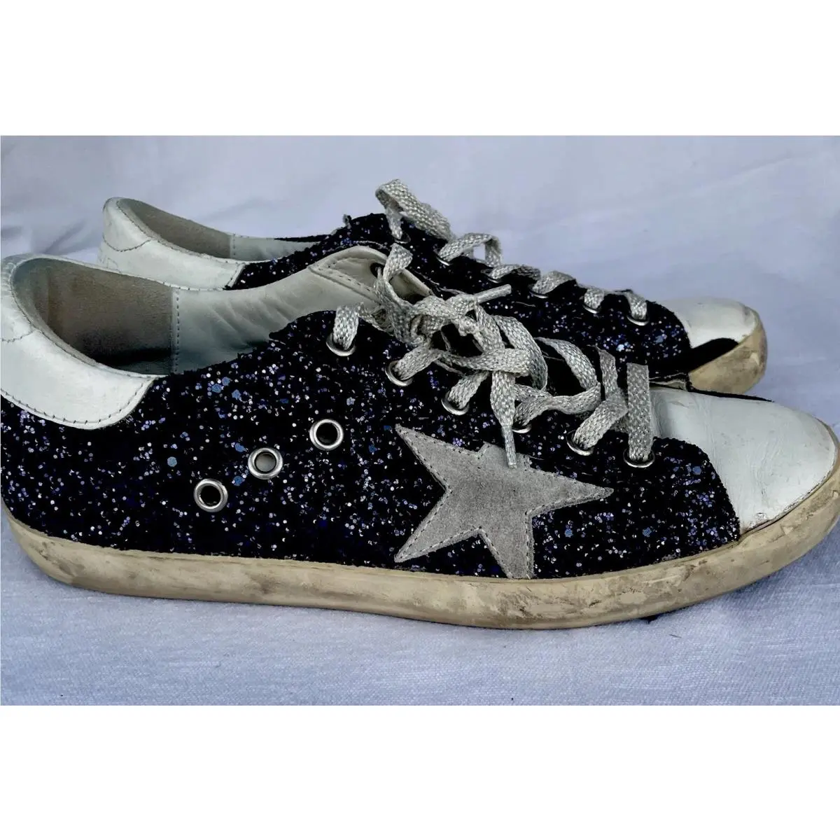 Women Superstar Sneaker White/gold Glitter Print Sz EU38 US 8 by Golden Goose