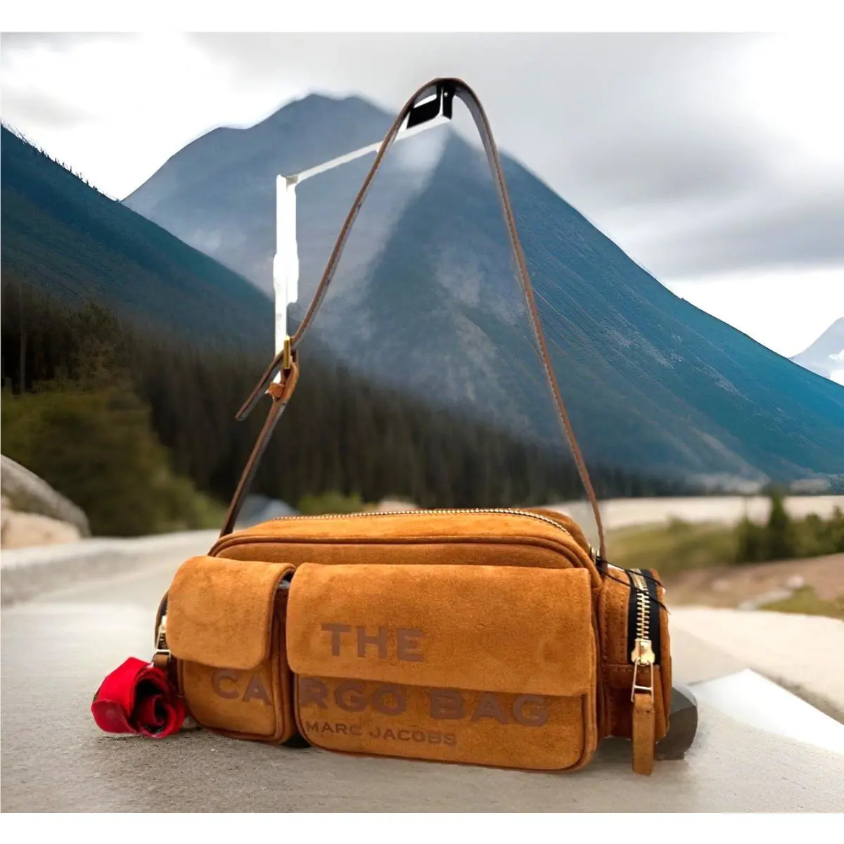 Marc Jacobs The Suede Cargo Logo Zip Top Leather Shoulder Bag In Copper