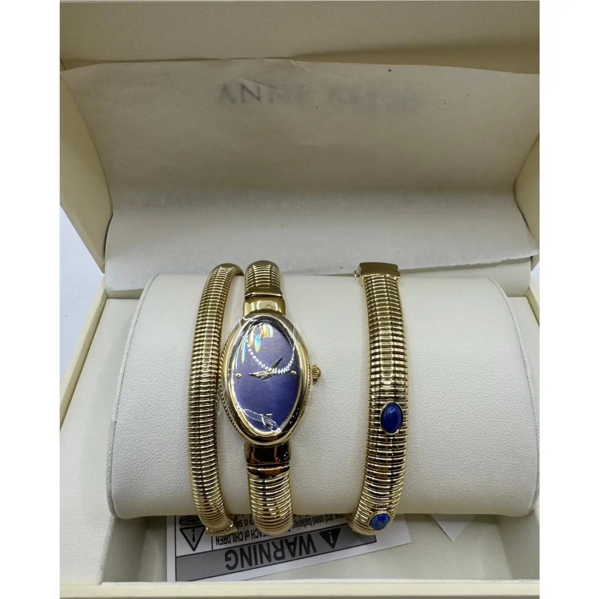 Anne Klein York Women`s Bracelet and Watch Set 12/7752BLST - Dial: Blue, Band: Two-Tone