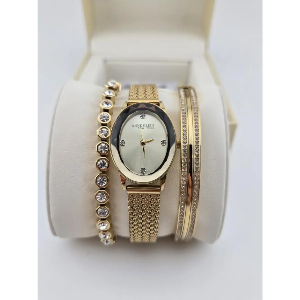 York Ladies Gold Diamond Bracelet and Watch Set 12/7786GPST by Anne Klein