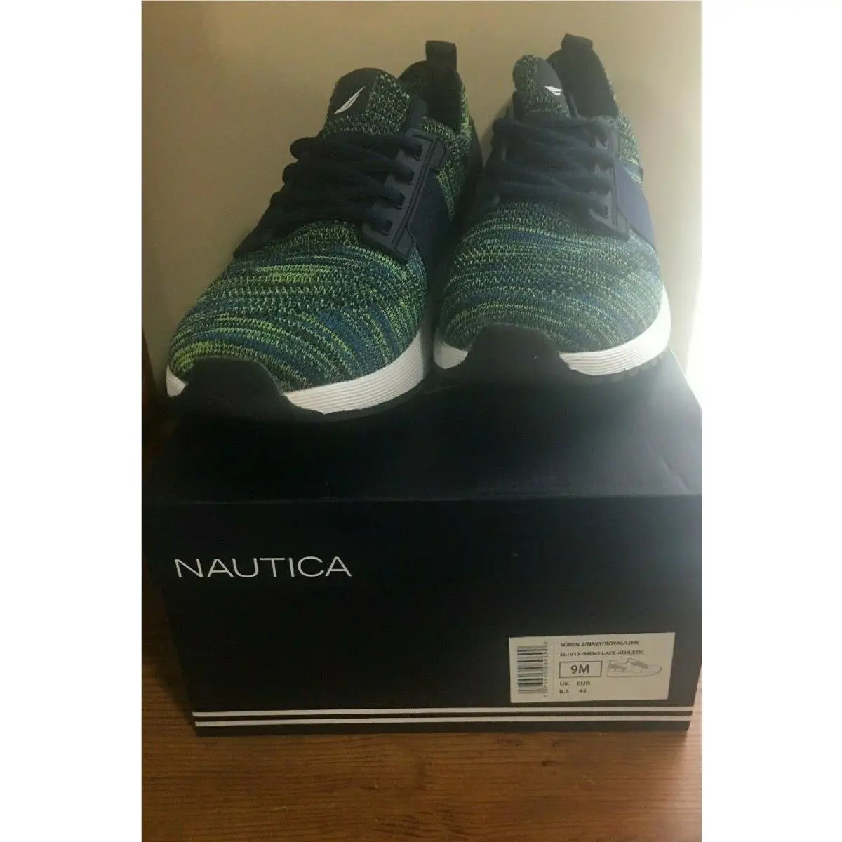 Nautica Men`s Soren Knit Casual Lace-up Sneakers Navy/royal/lime Sz 9 M