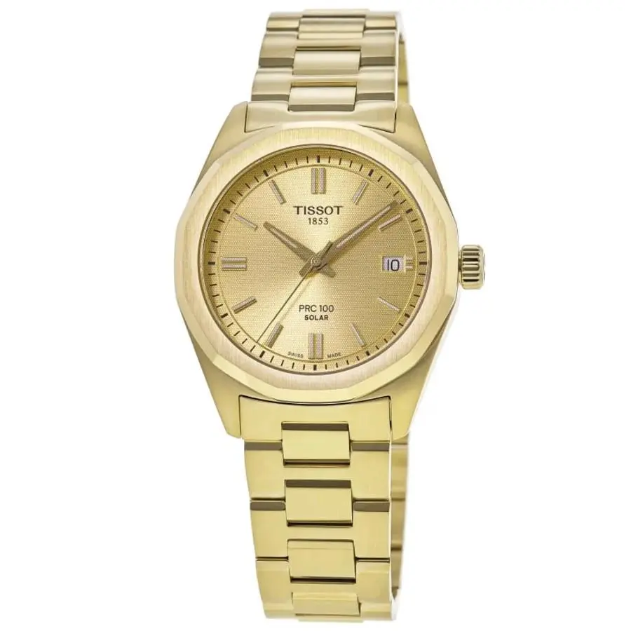 Tissot PRC100 Solar Champagne Dial Yellow Women`s Watch T151.822.33.021.00 - Face: Champagne, Dial: Champagne, Band: Yellow Gold