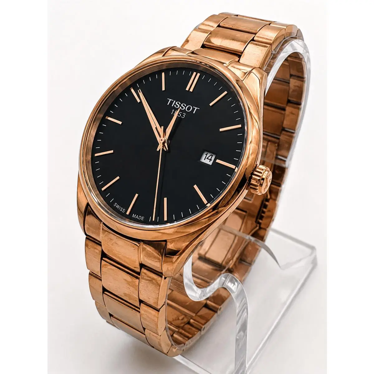 Tissot PR 100 Black Dial Rose Gold Men`s 40mm Quartz Watch T150.410.33.051.00