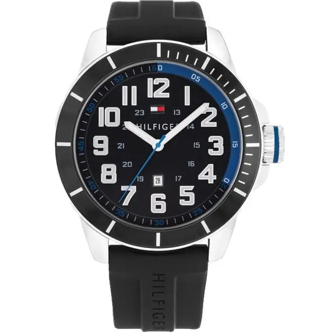 Tommy Hilfiger 1791072 Black Dial Black Silicone Strap 48MM Mens Watch
