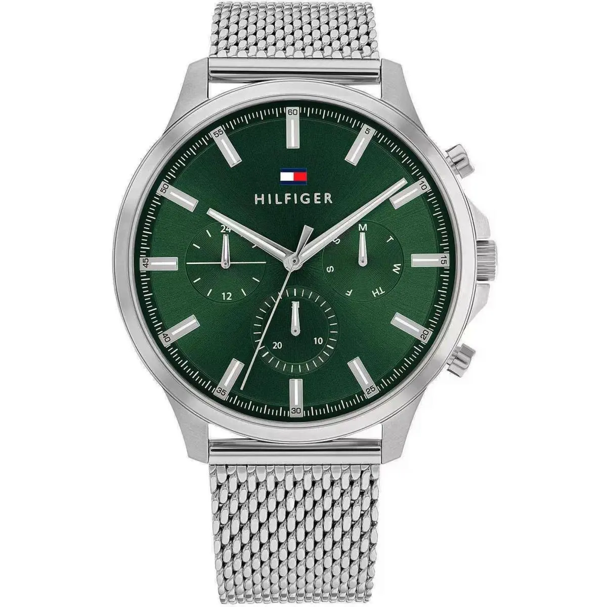 Tommy Hilfiger 1710499 Men`s Green Multifunction Analog Watch Mesh Bracelet
