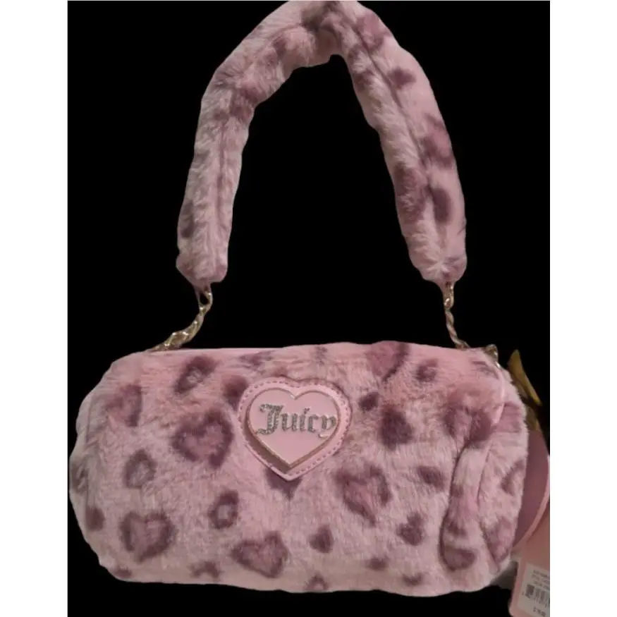 Viral Juicy Couture Pink Leopard Hearts Warm-up Fur Barrel Satchel Bag