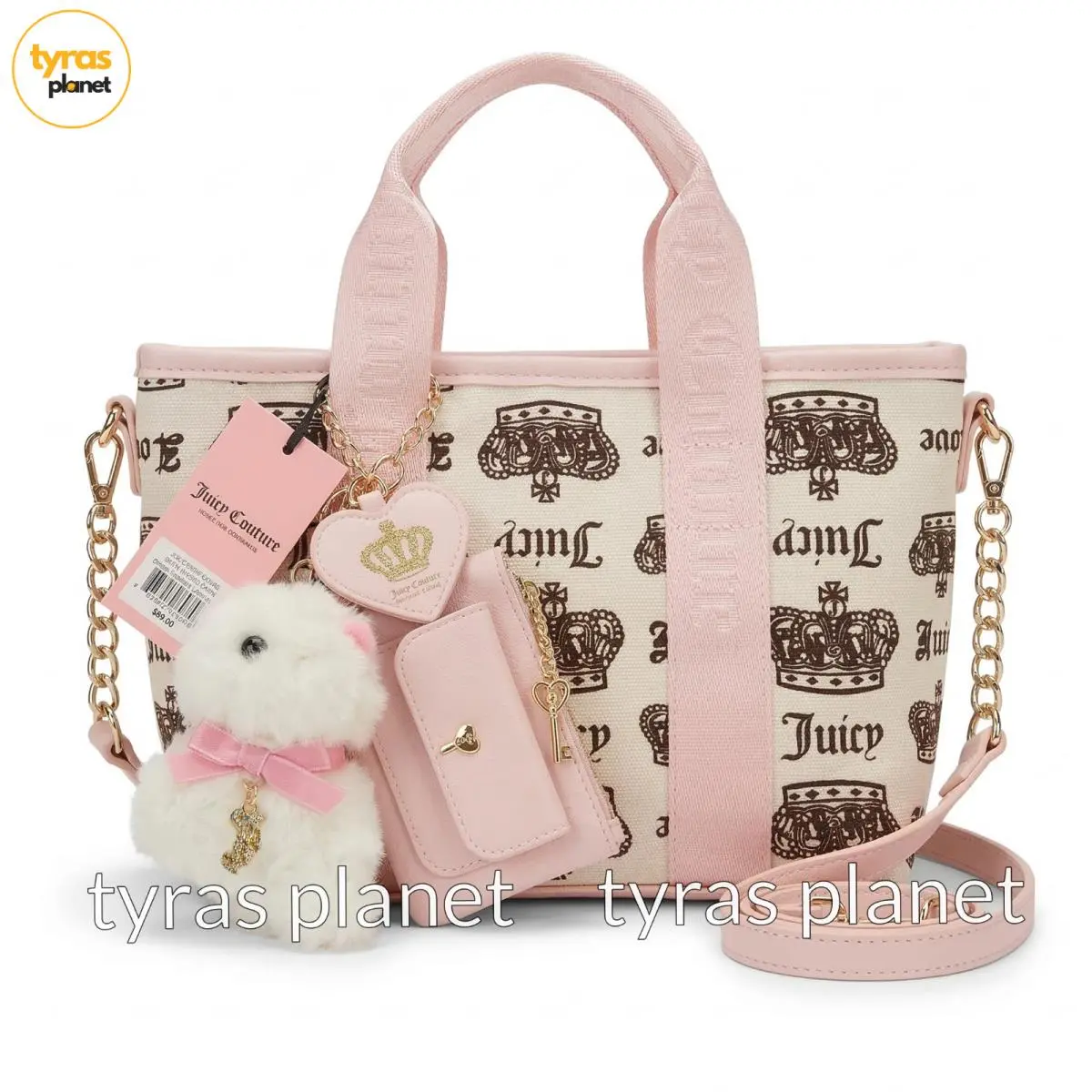 Juicy Couture Festival Mini Bag Crossbody Tote Cream/ Chocolate Canvas W/charm