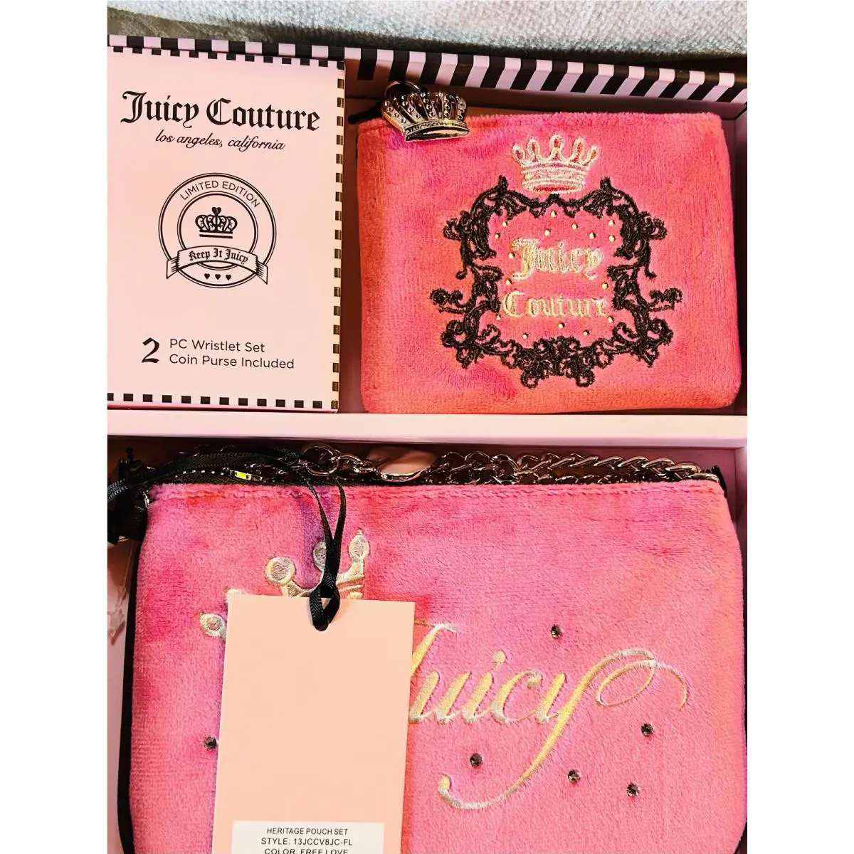 Auth.juicy Couture 2pcs.wristlet Pink Pouch Coin Purse w/ Tags Grt Gift
