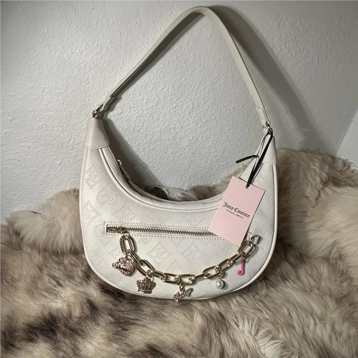 Juicy Couture Top Notch Hobo Shoulder Bag - Crystal Off White