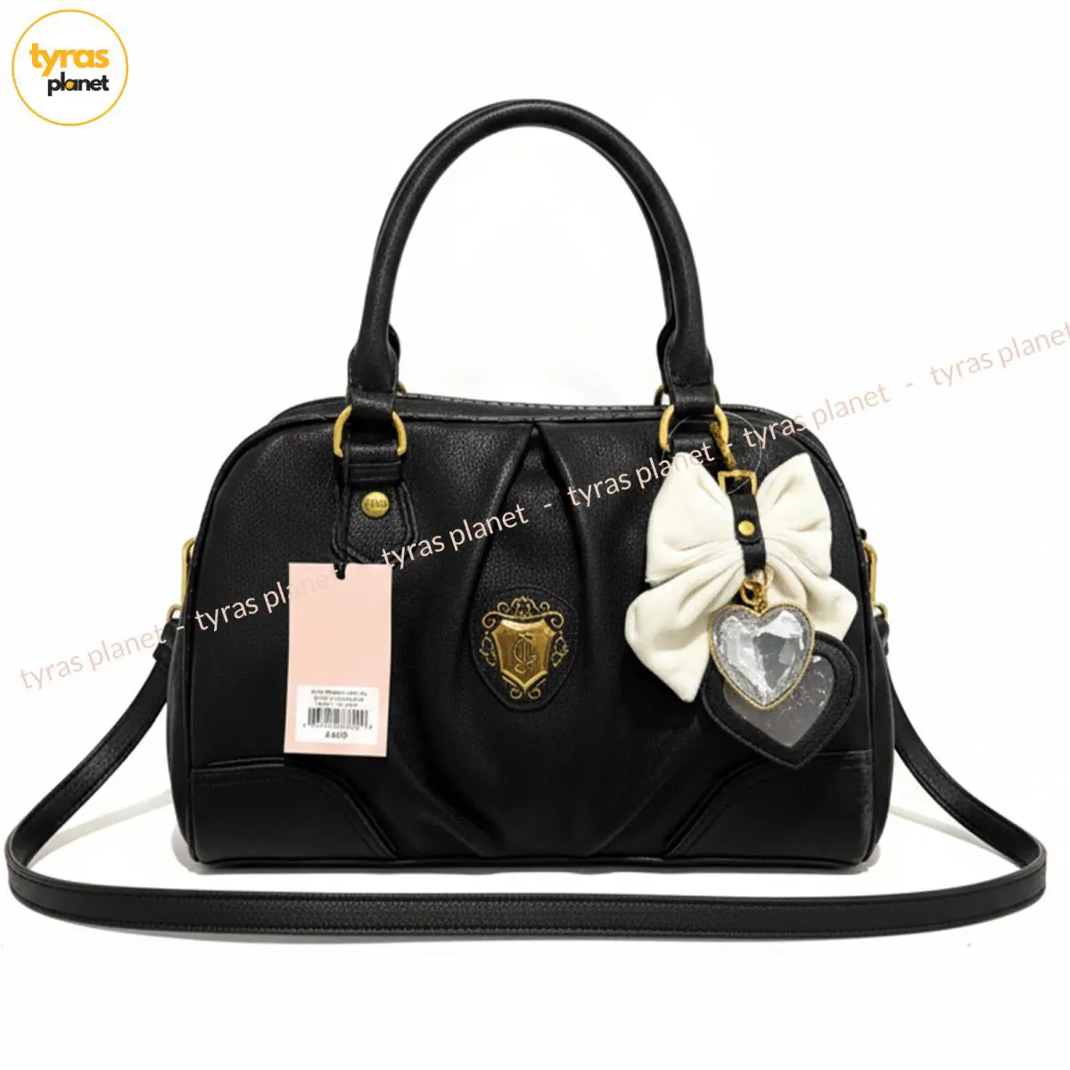 Juicy Couture Satchel Handbag Bow Charm Black Logo Shoulder Crossbody