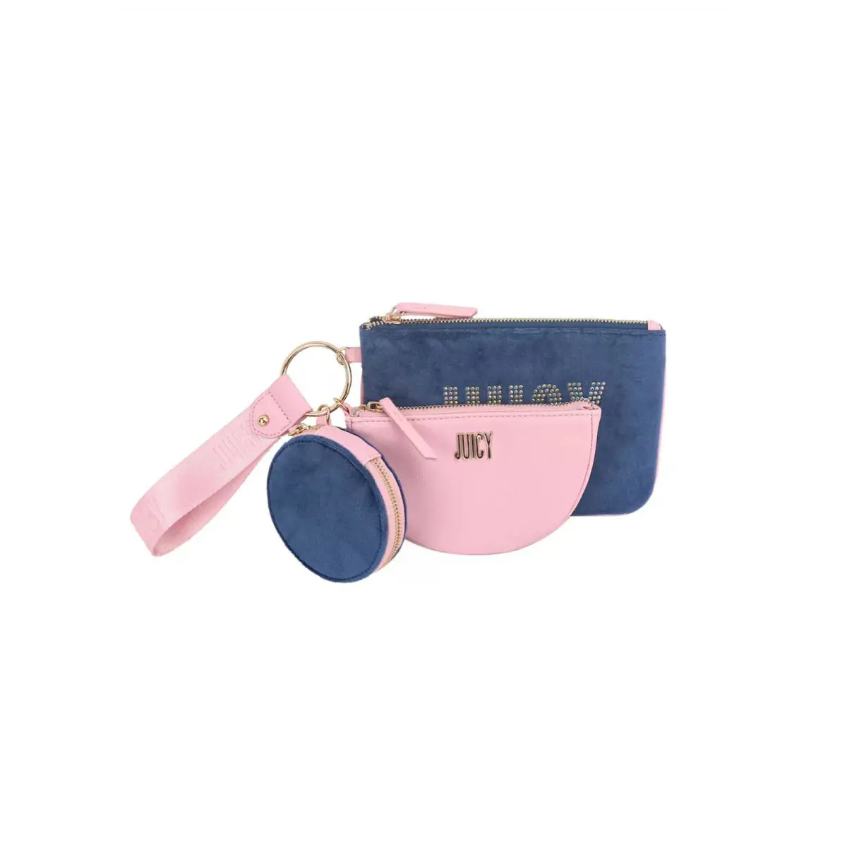 Juicy Couture 3PIECE Pouch Wristlet Set Blue/pink - Exterior: blue/pink