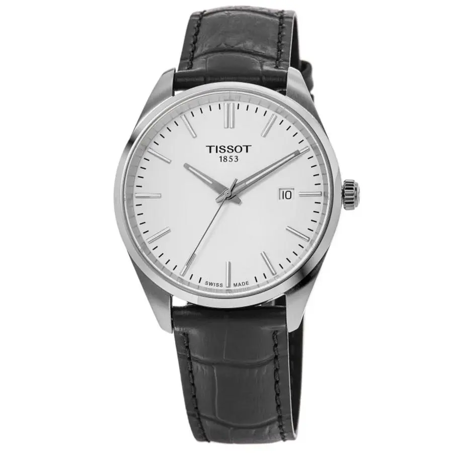 Tissot PR 100 Quartz White Dial Leather Strap Men`s Watch T150.410.16.011.00