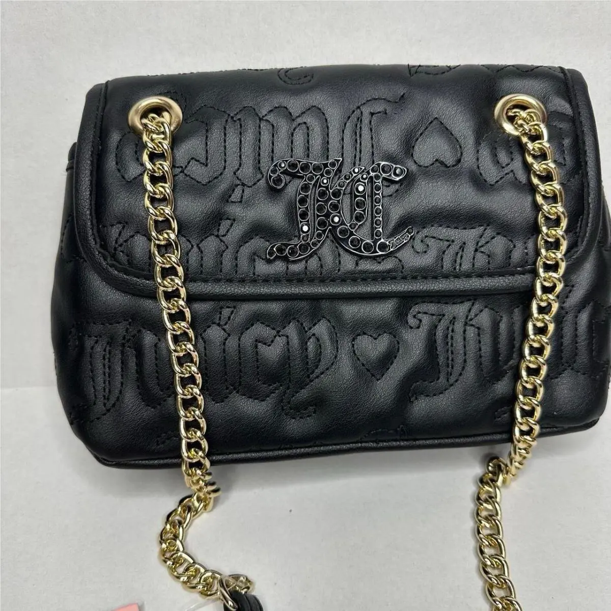 Juicy Couture It Girl Small Flap Shoulder Bag Black Logo Chain Purse