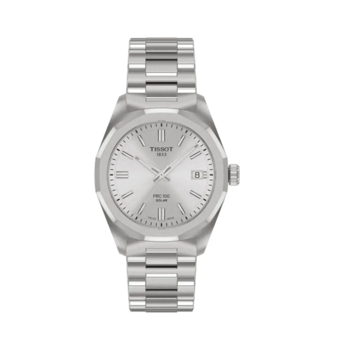 Tissot Women Prc 100 Solar 34mm Watch - T1518221103100 - Dial: Silver, Band: Silver, Bezel: Silver