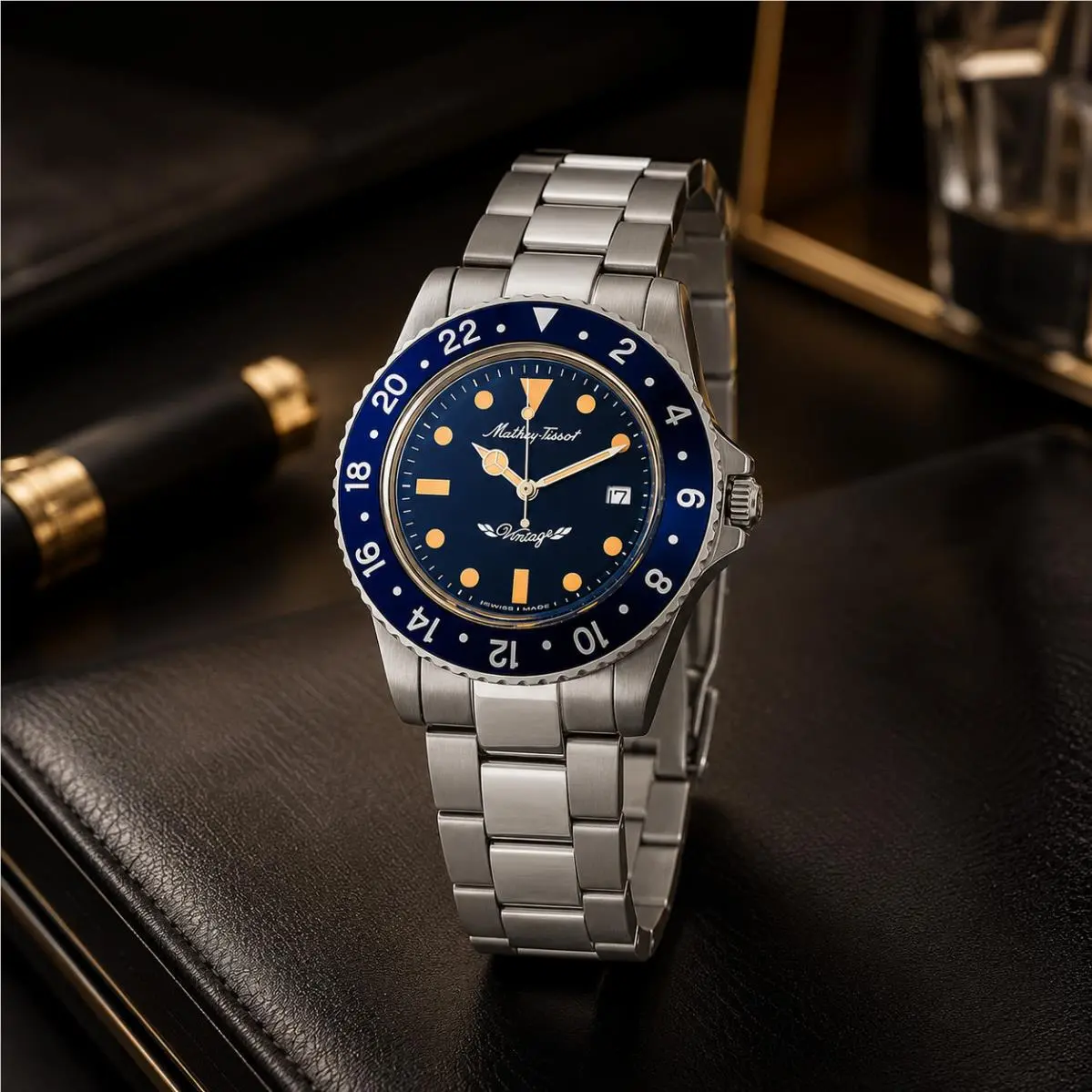 Mathey-tissot Mathey Vintage Quartz Blue Dial Men`s Watch H900ABU - Dial: Blue, Band: Silver-tone, Bezel: Silver-tone