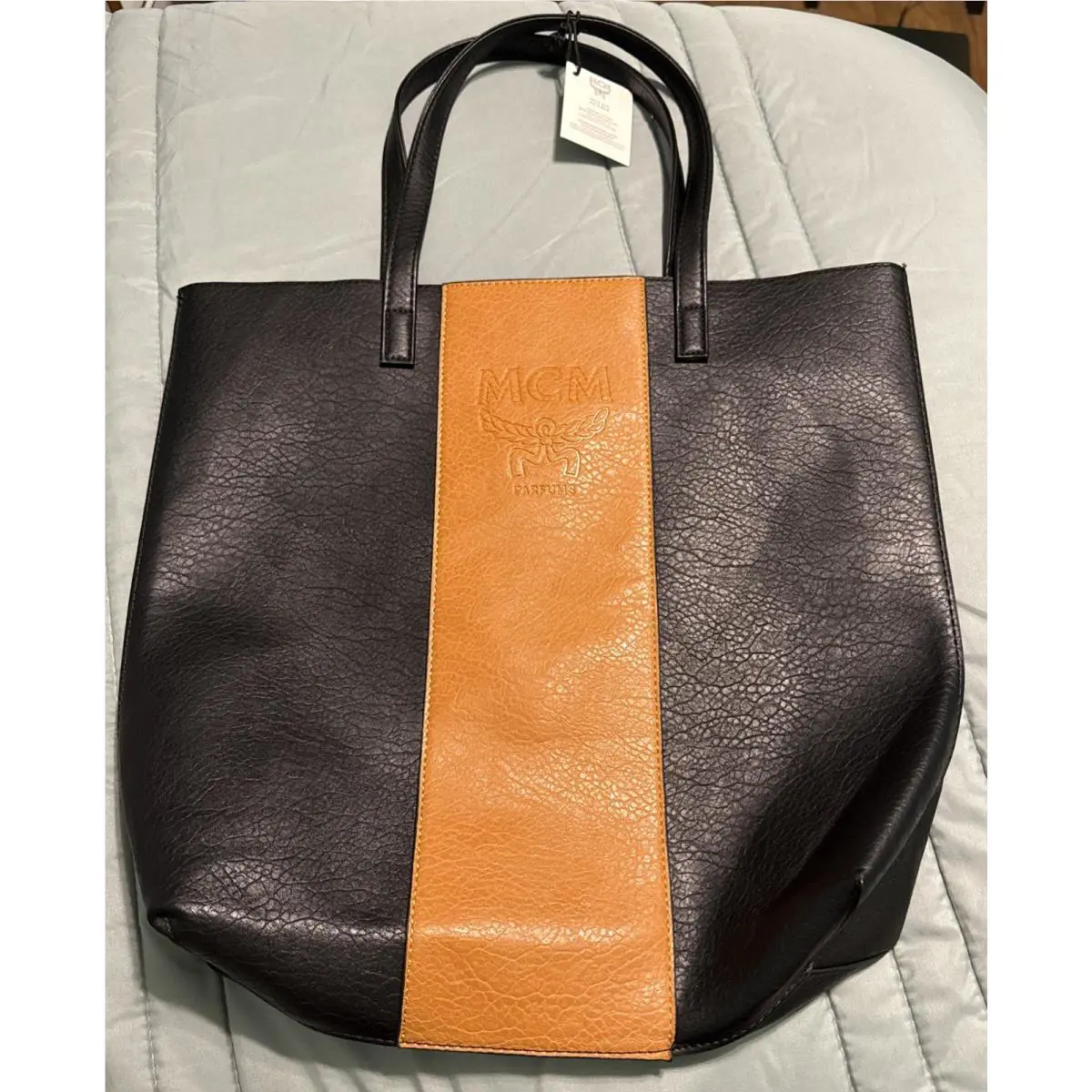 Mcm Parfums Limited Ed Large Leather Black Cognac Brown Tote Bag