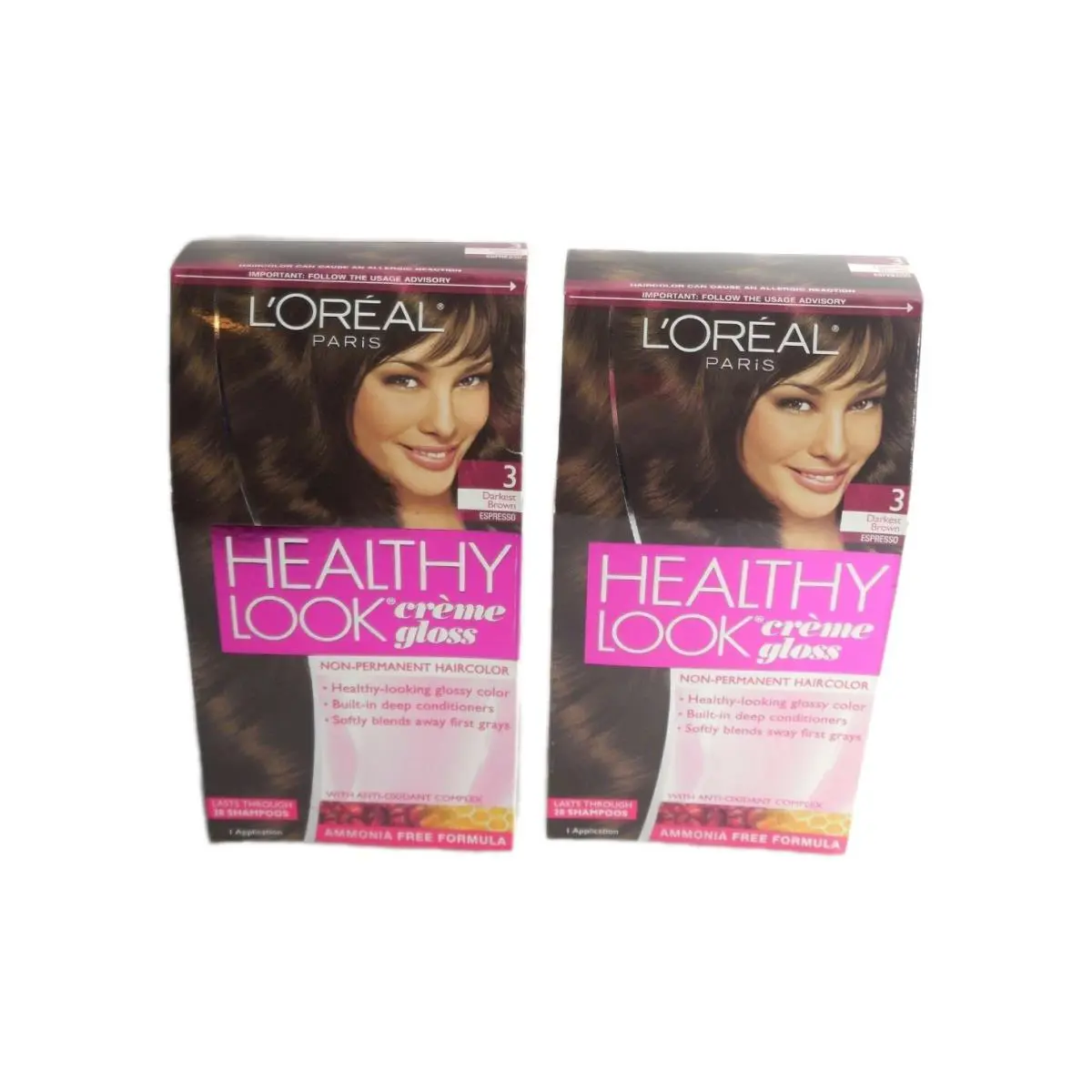 Lot of 2 L`oreal Healthy Look Haircolor 3 Darkest Brown/espresso . Boxes Dam