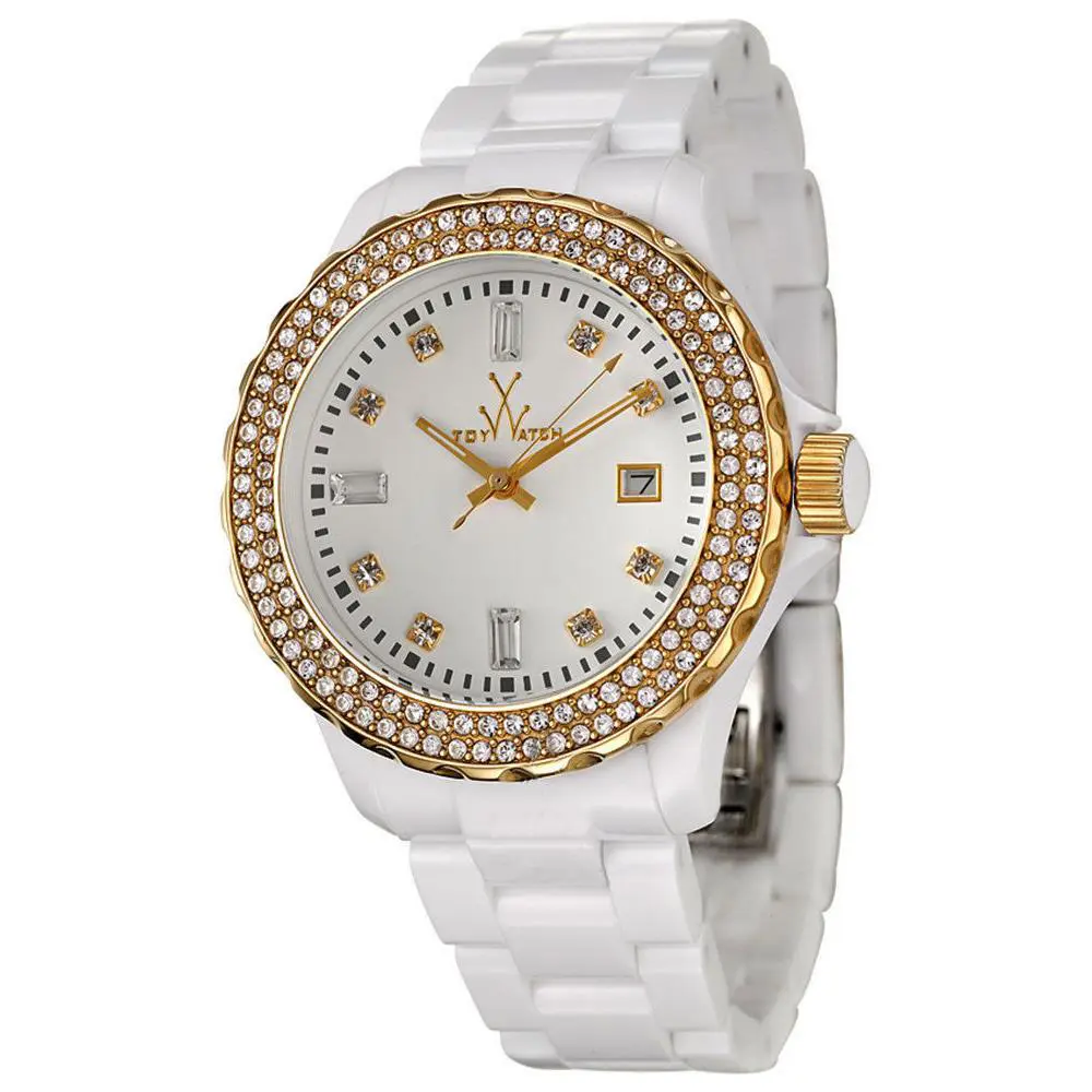 Toywatch PCLS25PG Crystal Accented Gold Tone Bezel White Band Watch by ToyWatch