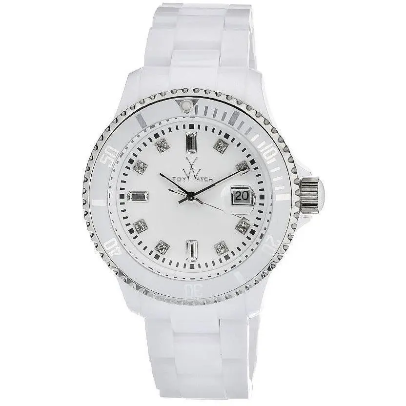 Toywatch PCLS02WH Crystal Accented Dial White Plastic Band Date Watch by ToyWatch
