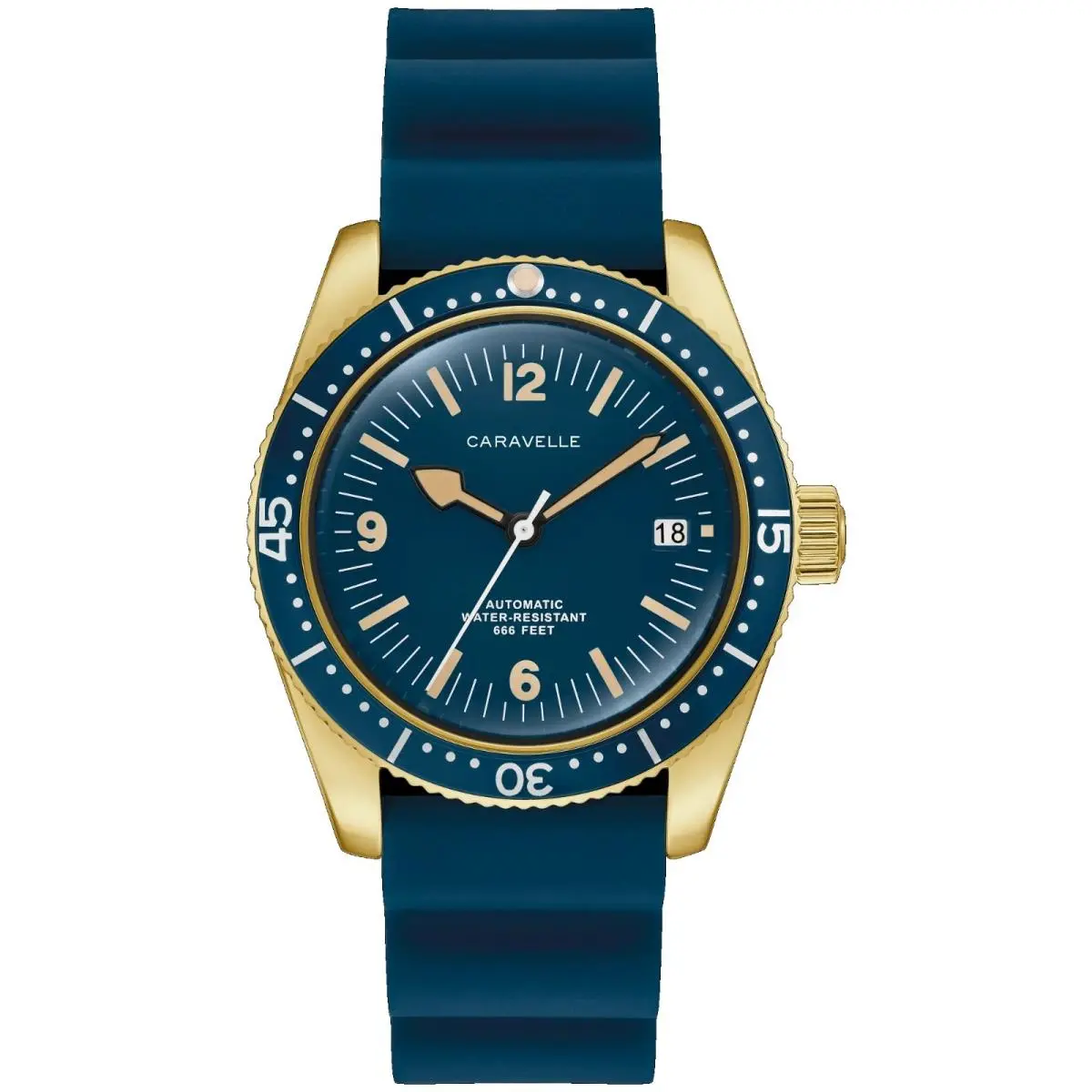 44B129 Men`s Vintage Sea Hunter Gold Tone Rubber Strap Automatic Watch by Caravelle