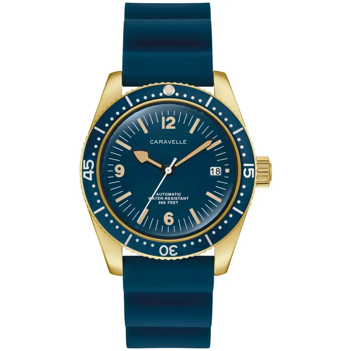 Sea Hunter Auto Blue Dial Rubber Band Men`s Watch 44B129 by Caravelle