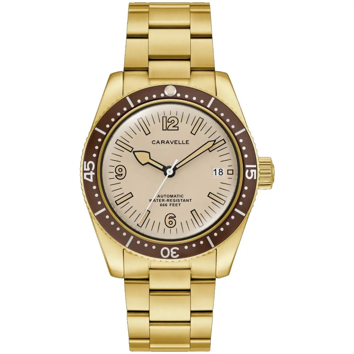 44B133 Men`s Vintage Sea Hunter Gold Tone Beige Dial Automatic Watch by Caravelle