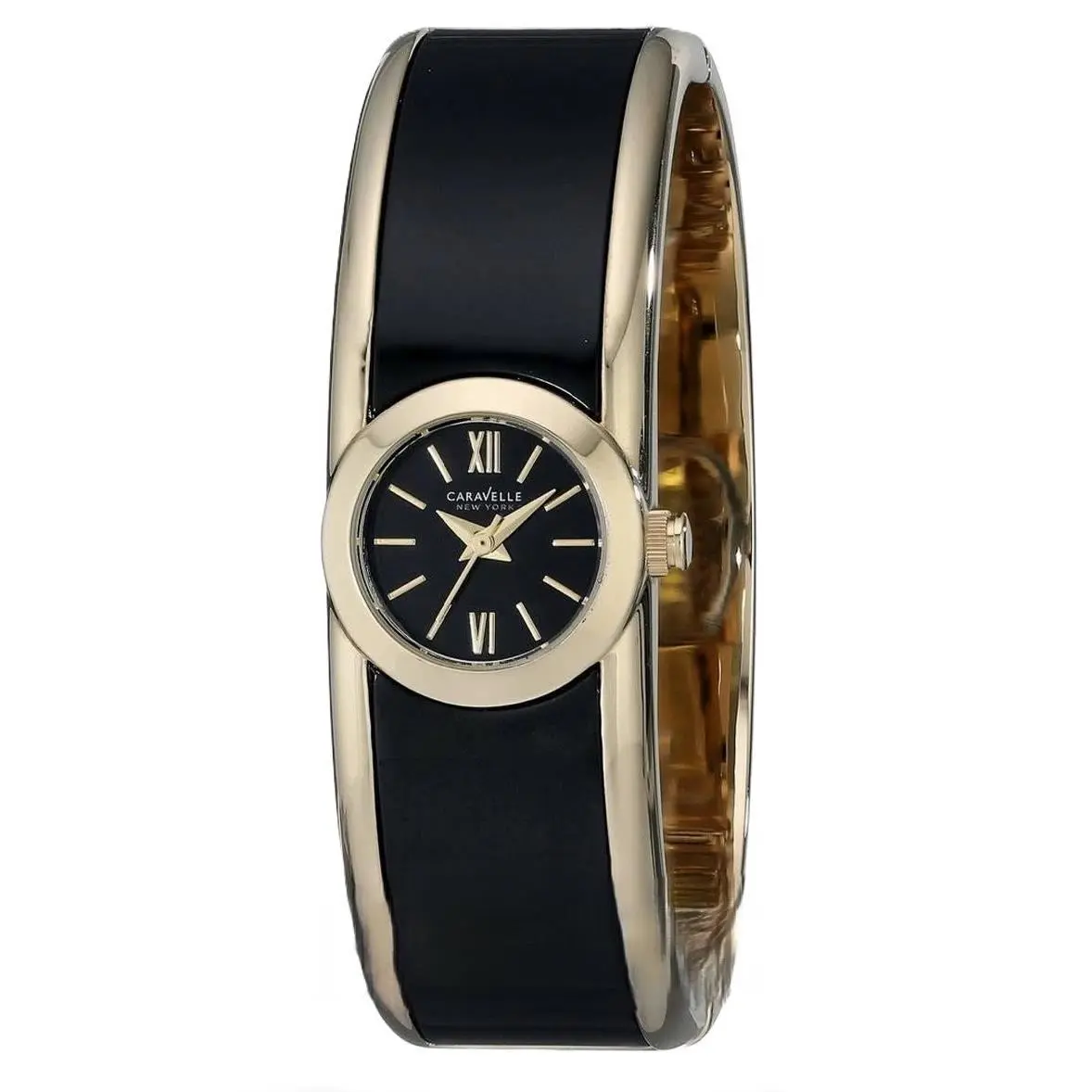 New York 44L147 Women`s Gold Tone / Black Bangle Roman Analog Watch by Caravelle