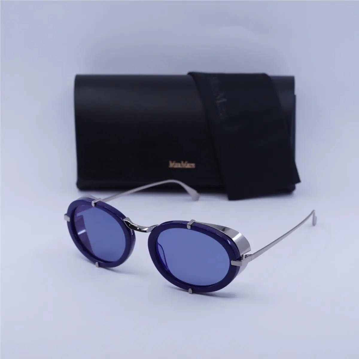 Max Mara MM0103 90X Shiny Blue/silver/blue Mirror 51-20-140 Sunglasses