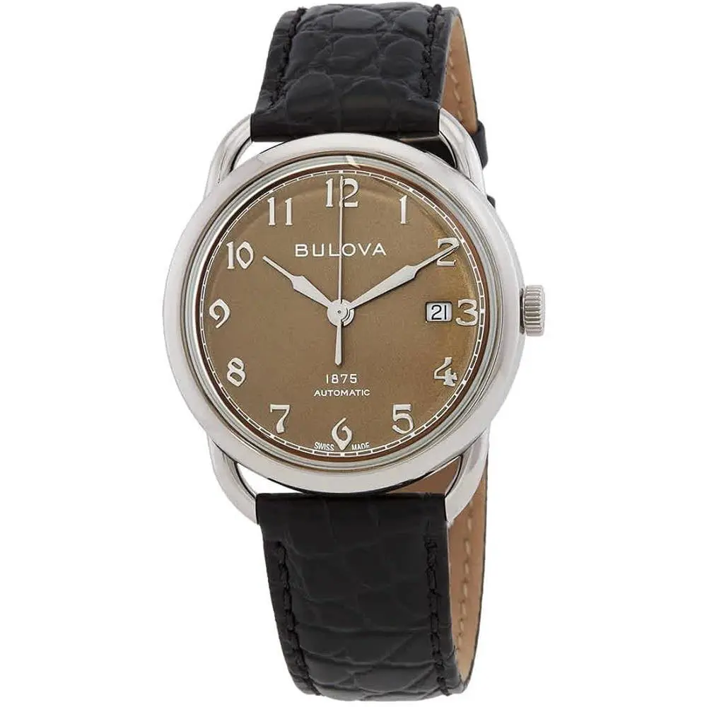 Bulova Joseph Commodore Automatic Limited Edition Brown Dial Watch 96B324 - Dial: Brown, Band: Black, Bezel: Silver