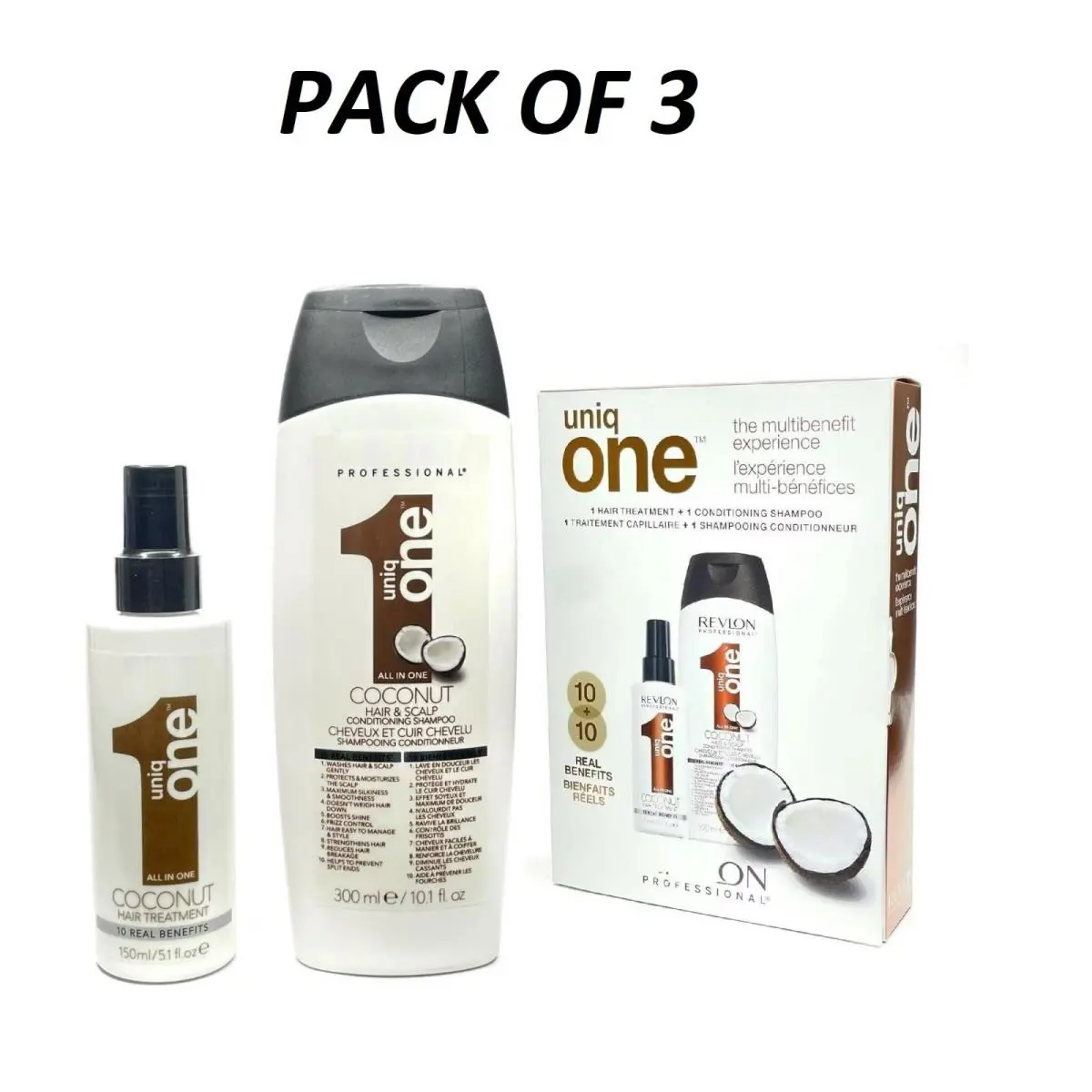 Revlon Uniq One Coconut Pack Hair Treatment+conditioning Shampoo Pack OF 3