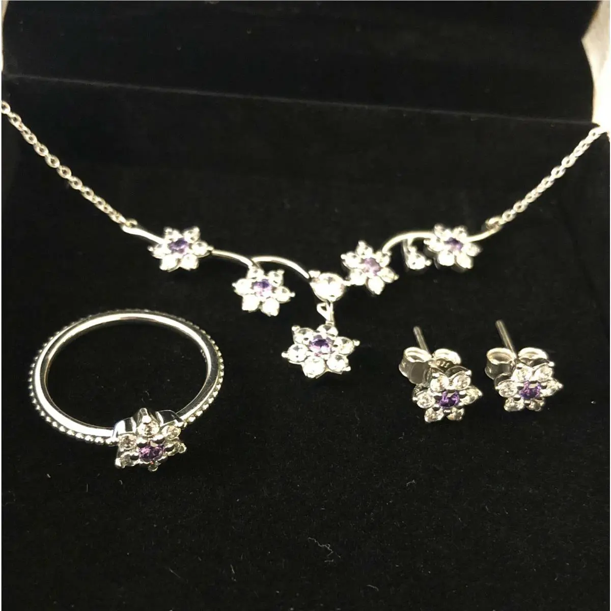 Pandora Forget Me Not Earrings Ring+necklace Set 290690ACZ 190990ACZ 590519ACZ