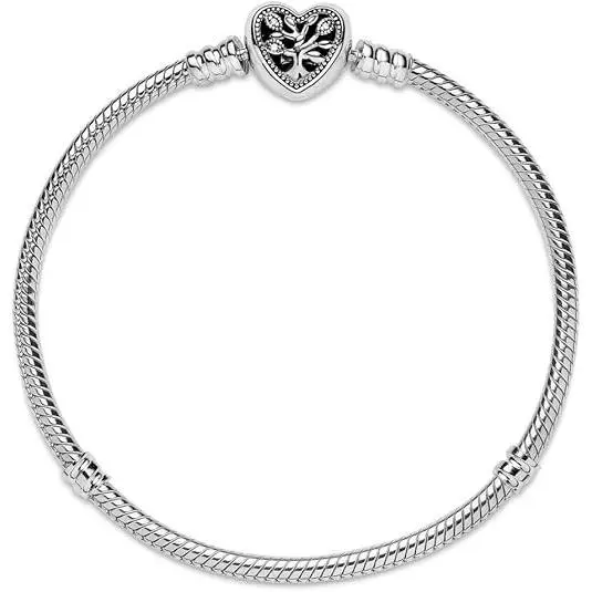 Pandora Moments Family Tree Heart Clasp Snake Chain Bracelet