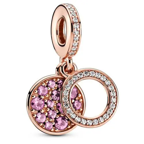 Sparkling Pink Disc Synthetic Pink Sapphire Clear CZ Charm by Pandora
