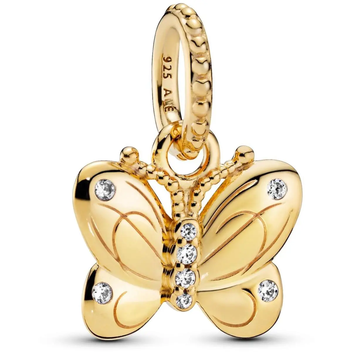 Pandora Butterfly 14k Gold Plated Pendant with Clear Cubic Zirconia 368721c01