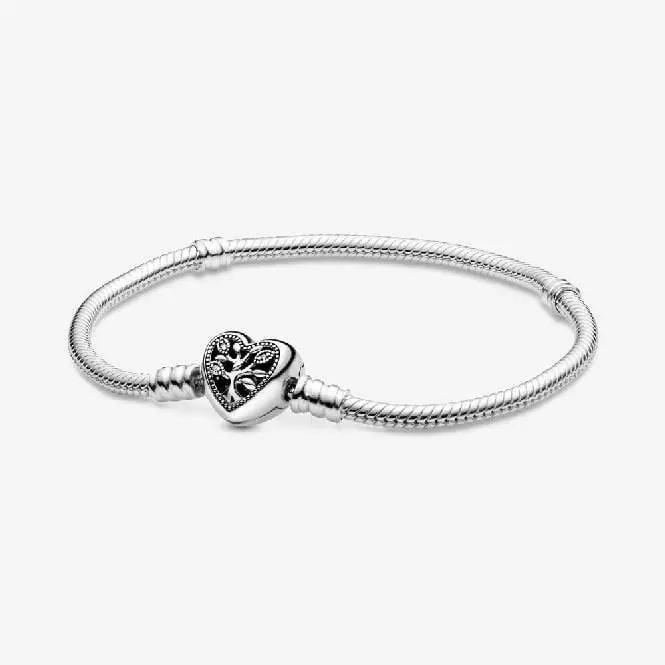 Pandora Moments Family Tree Heart Clasp Snake Chain Bracelet 563516C01-18