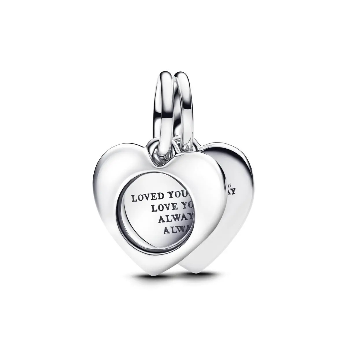 Pandora Engravable Heart Magnifying Glass Double Dangle Charm Sterling Silver